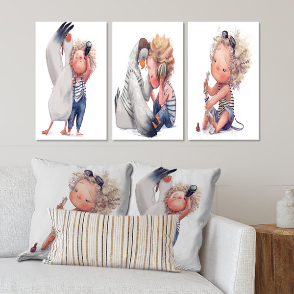 DesignArt Framed Children's Art On Canvas 3 Pieces Print Wayfair